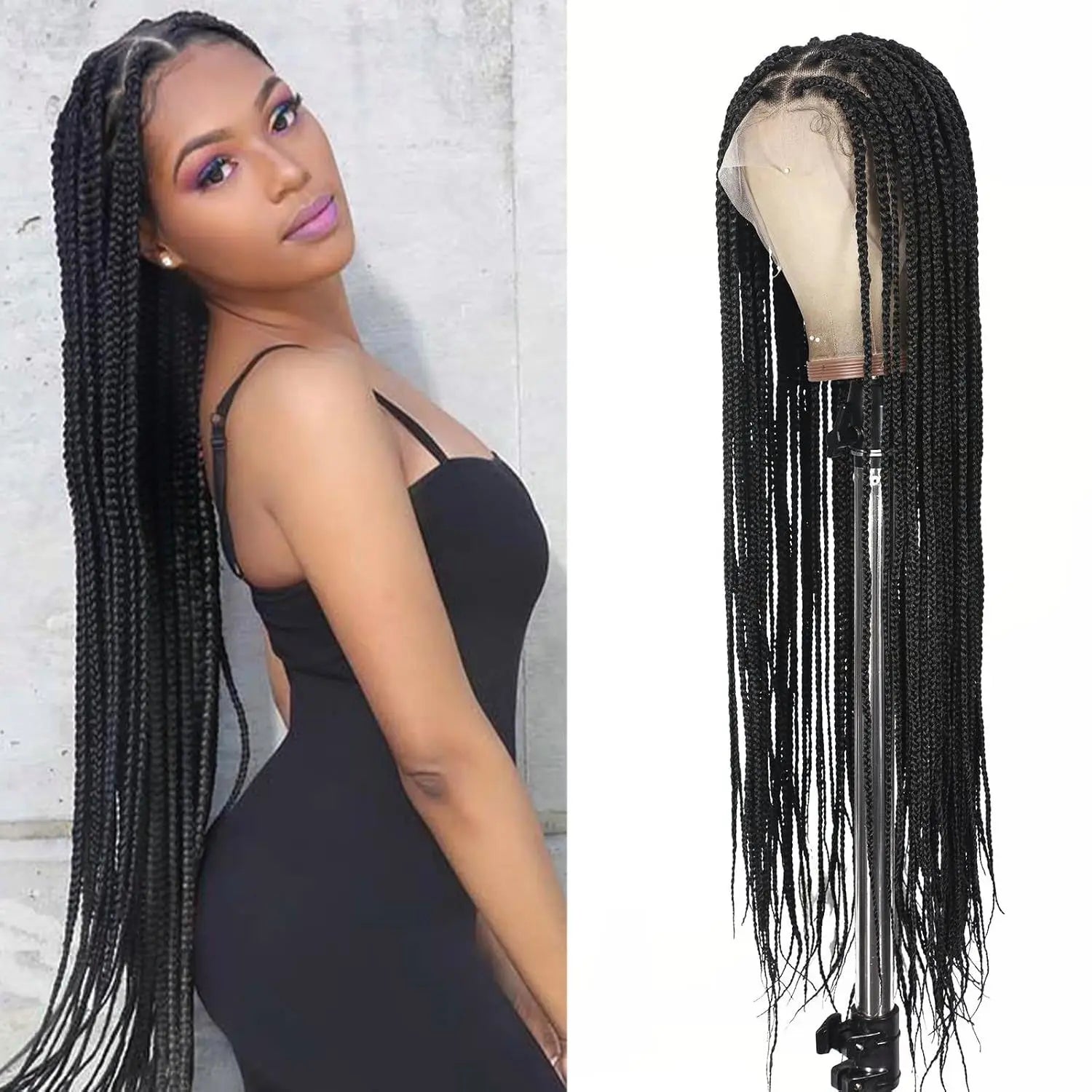 36 Inch HD Full Lace Knotless Braided Wig with Baby Hair