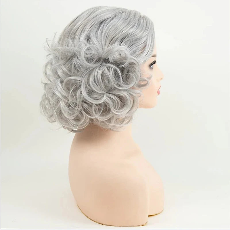 Silver Grey Short Curly Bob Synthetic Hair Wigs