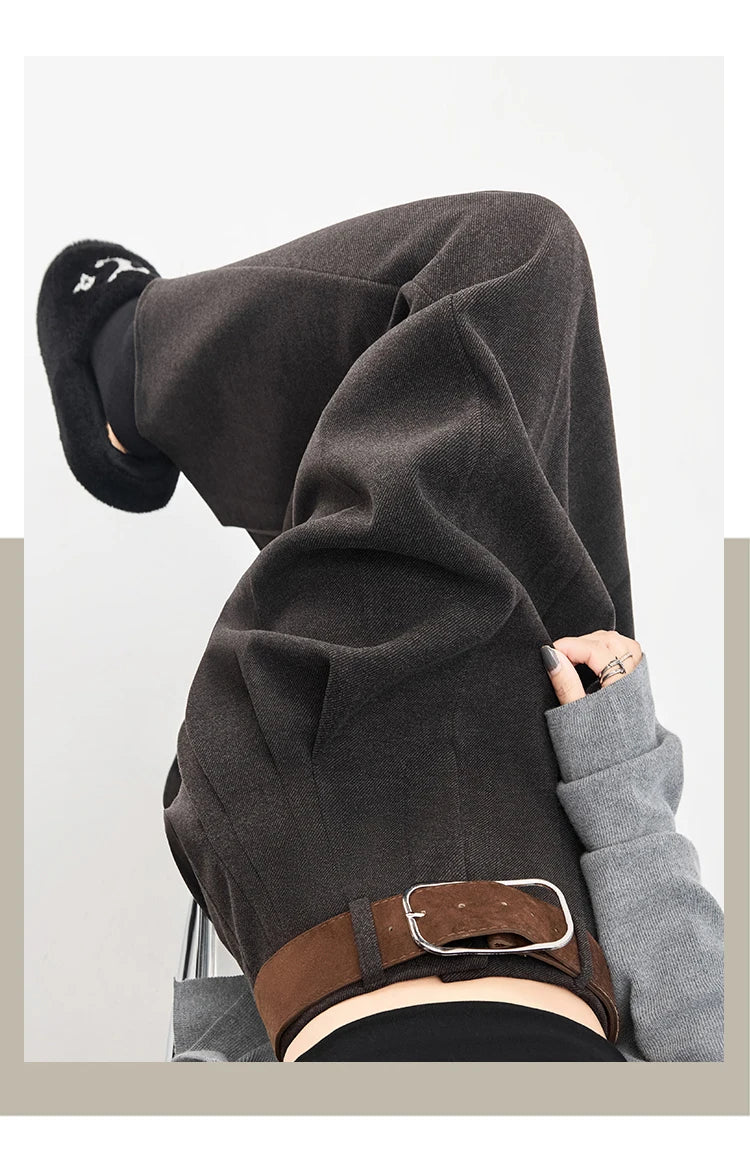 High Quality Woolen Mid-length Pleated Skirt with Belt