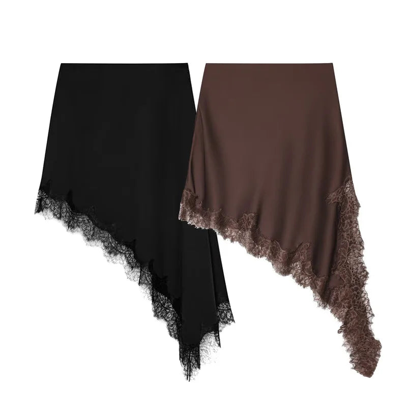 New Arrival Elegant and Fashionable Solid Color Satin Lace Trim Skirt