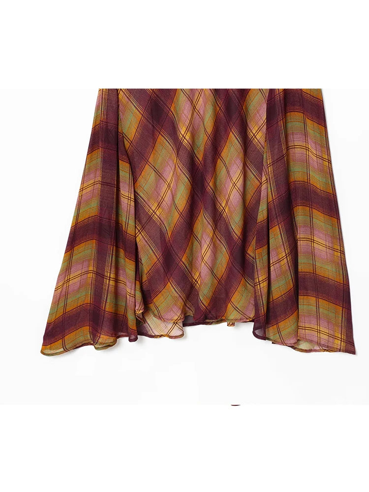 Women's Checkered Print High Waist Asymmetrical Wrinkle Hem Short Skirt