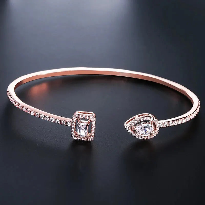 Luxury Gold Color Cuff Fashion Bangles - Cubic Zirconia