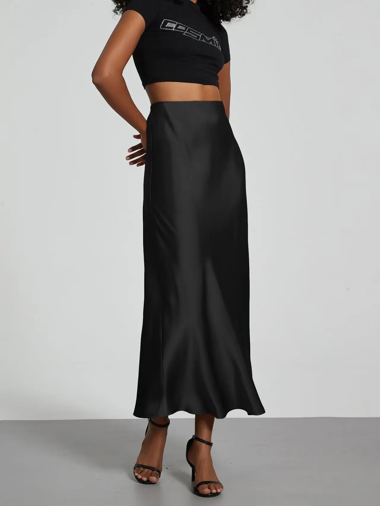 Satin High Waist Elegant Long Skirt