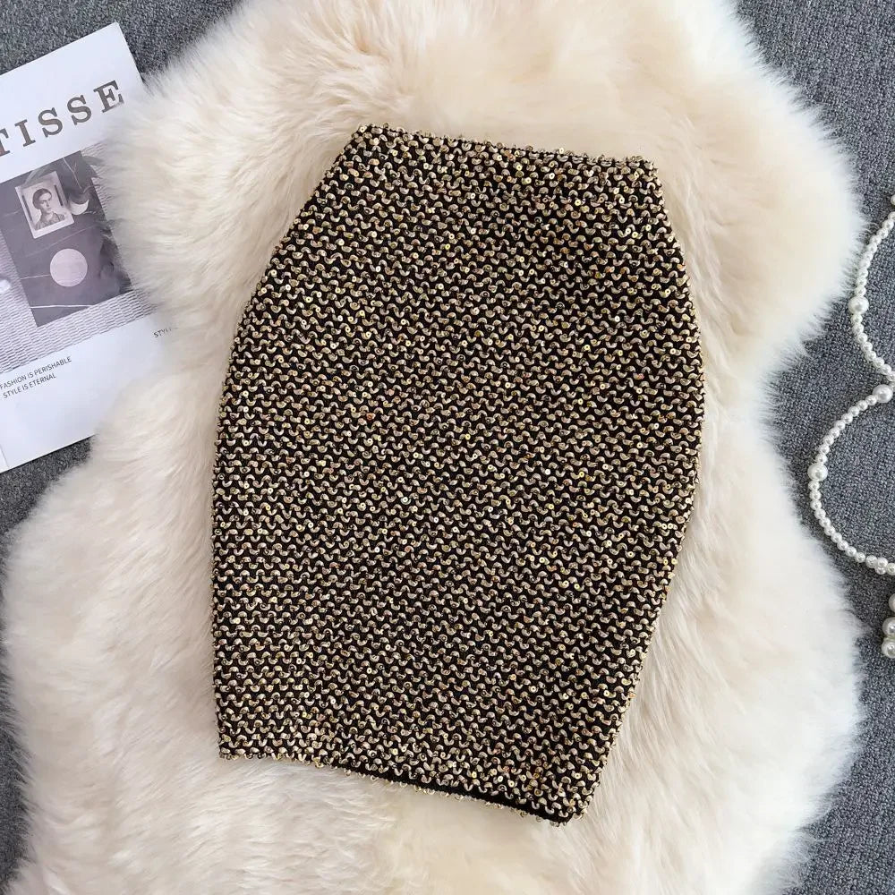 Stylish Sequin Formal Fitting Office Skirt