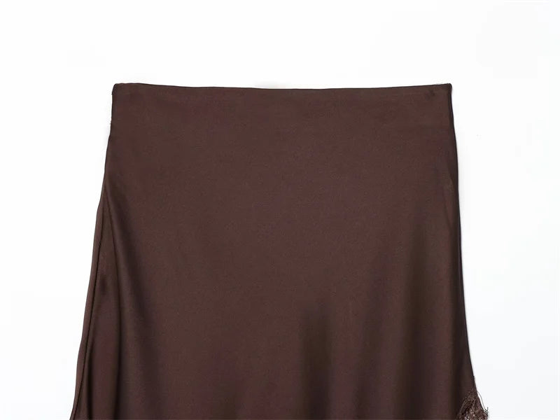 New Arrival Elegant and Fashionable Solid Color Satin Lace Trim Skirt