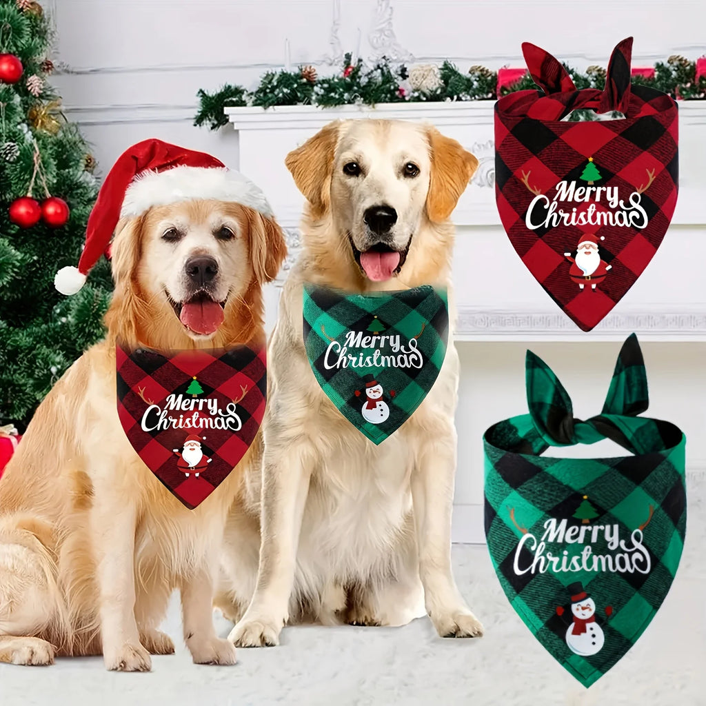 Christmas Dog Scarf - Festive Santa Claus with Letter Pattern, Cotton Blend, Adjustable Straps - Suitable for Small to Large Dog Breeds