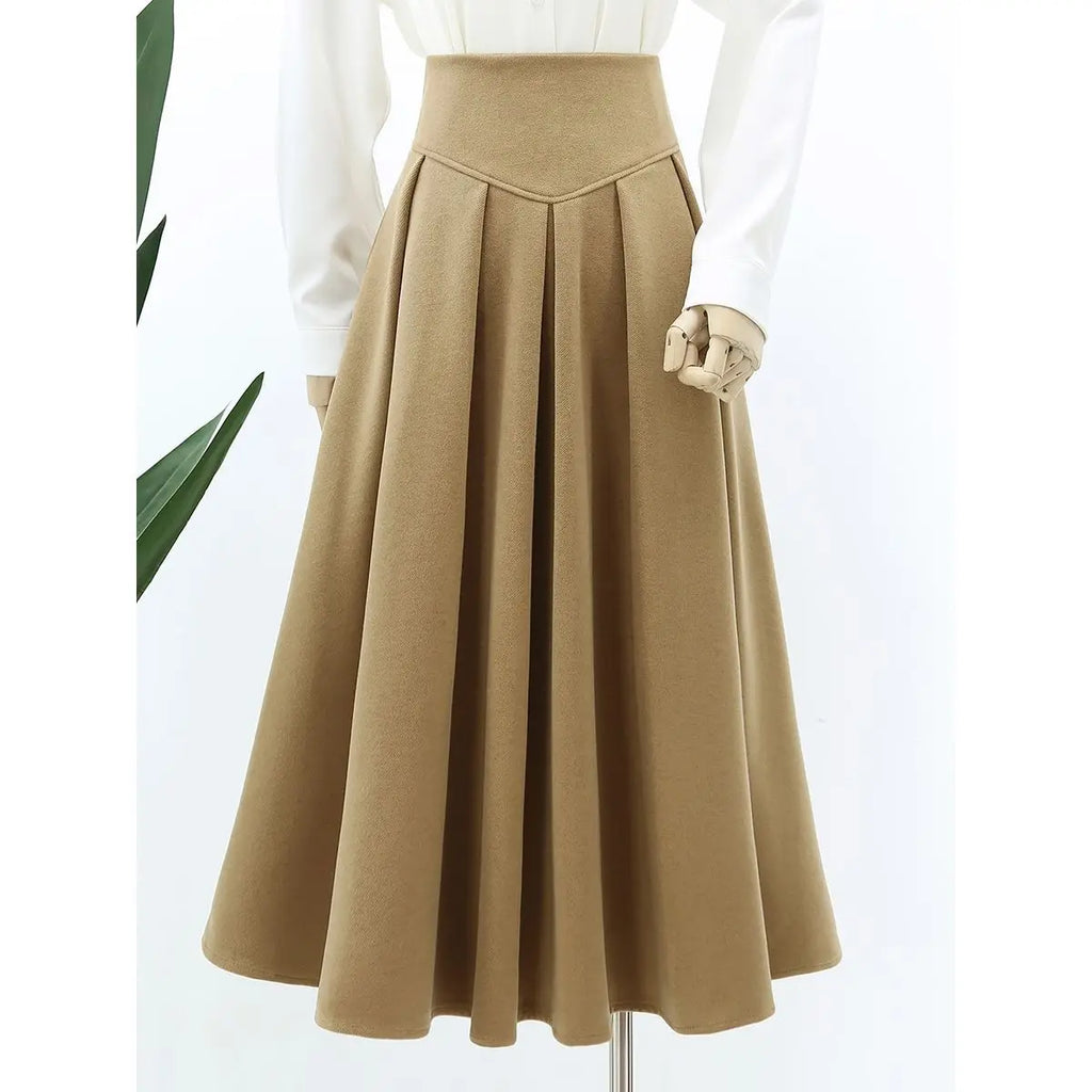 Winter Wool High Waist Slimming Long Pleated Skirt