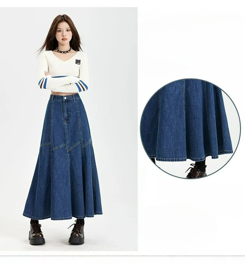 Blue Denim A-line Vintage Skirt