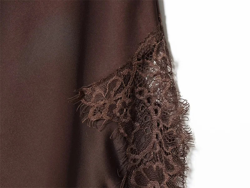 New Arrival Elegant and Fashionable Solid Color Satin Lace Trim Skirt