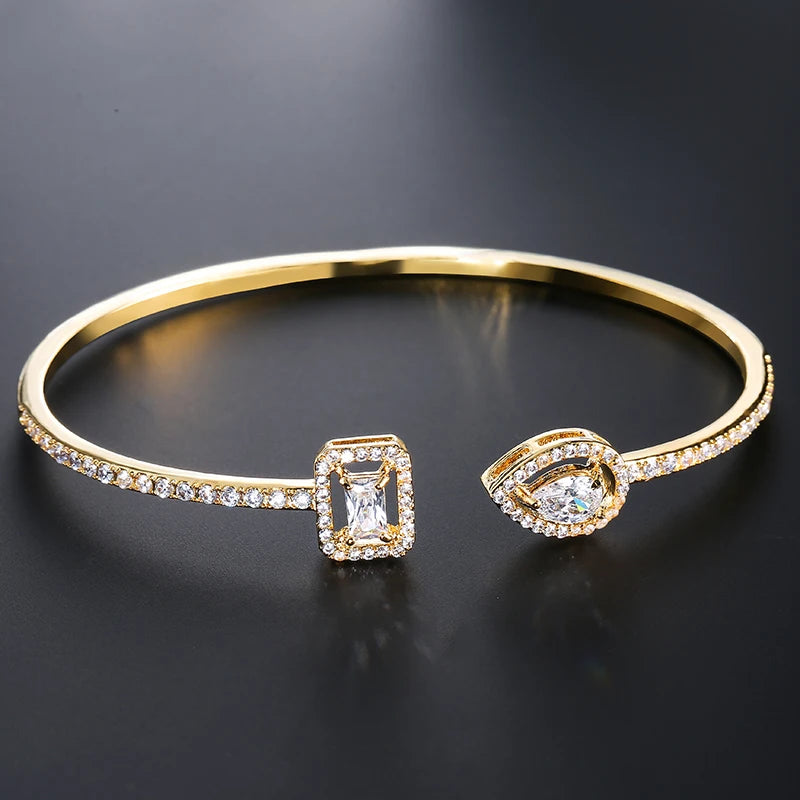 Luxury Gold Color Cuff Fashion Bangles - Cubic Zirconia