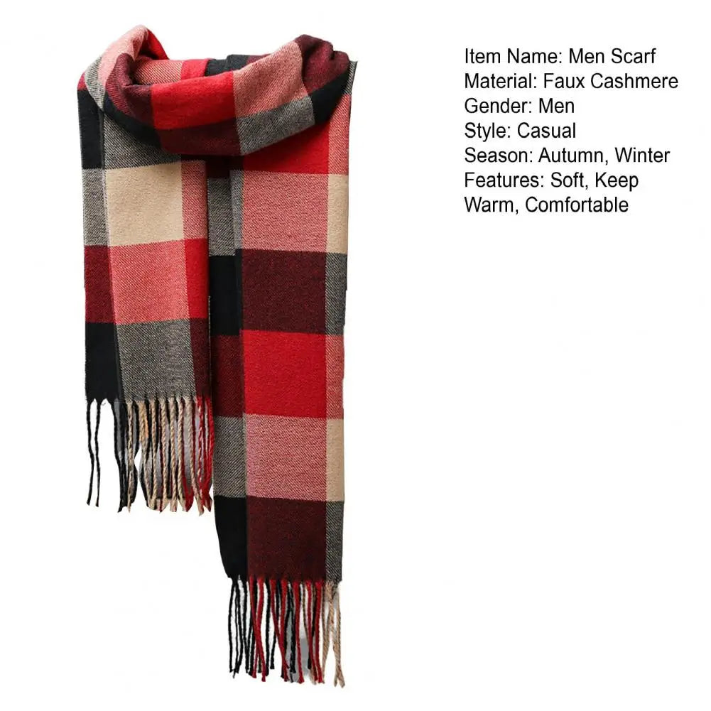 Men's Thick Warm Plaid Fringed Cashmere Winter Scarf