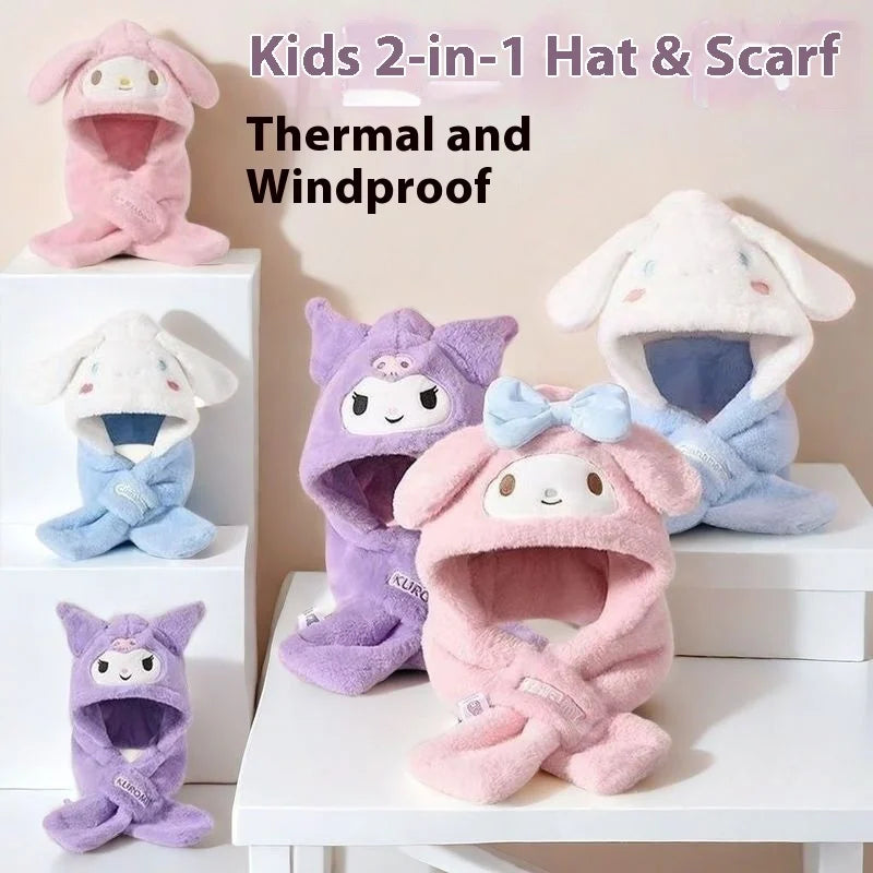 Children's Cotton One-Piece Scarf Hat - New Style Kuromi Melody Cinnamoroll Soft Plush Toy