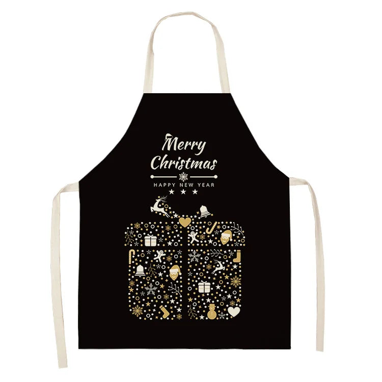 Black Gold  Elk Snowman Christmas Tree Apron