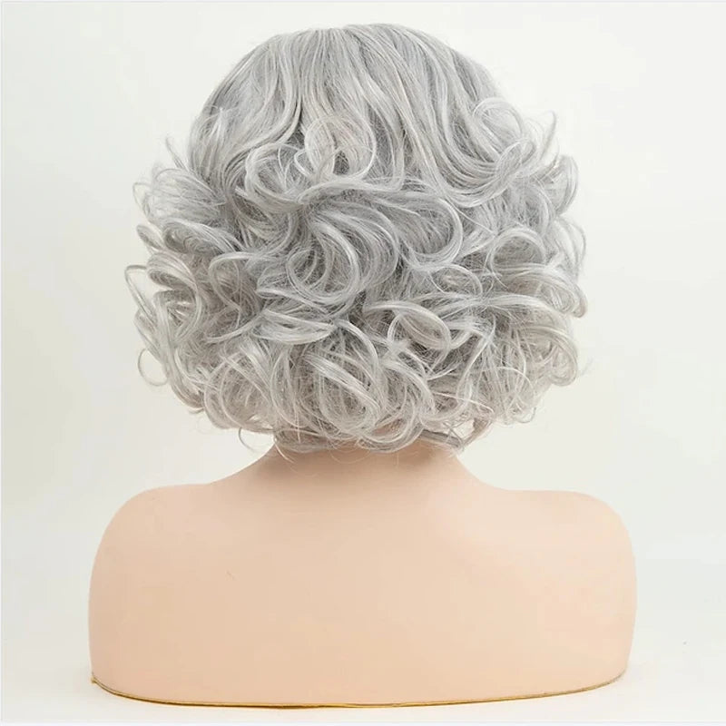 Silver Grey Short Curly Bob Synthetic Hair Wigs