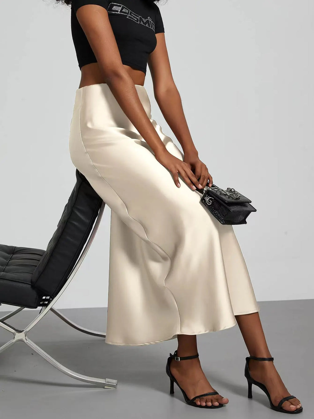 Satin High Waist Elegant Long Skirt