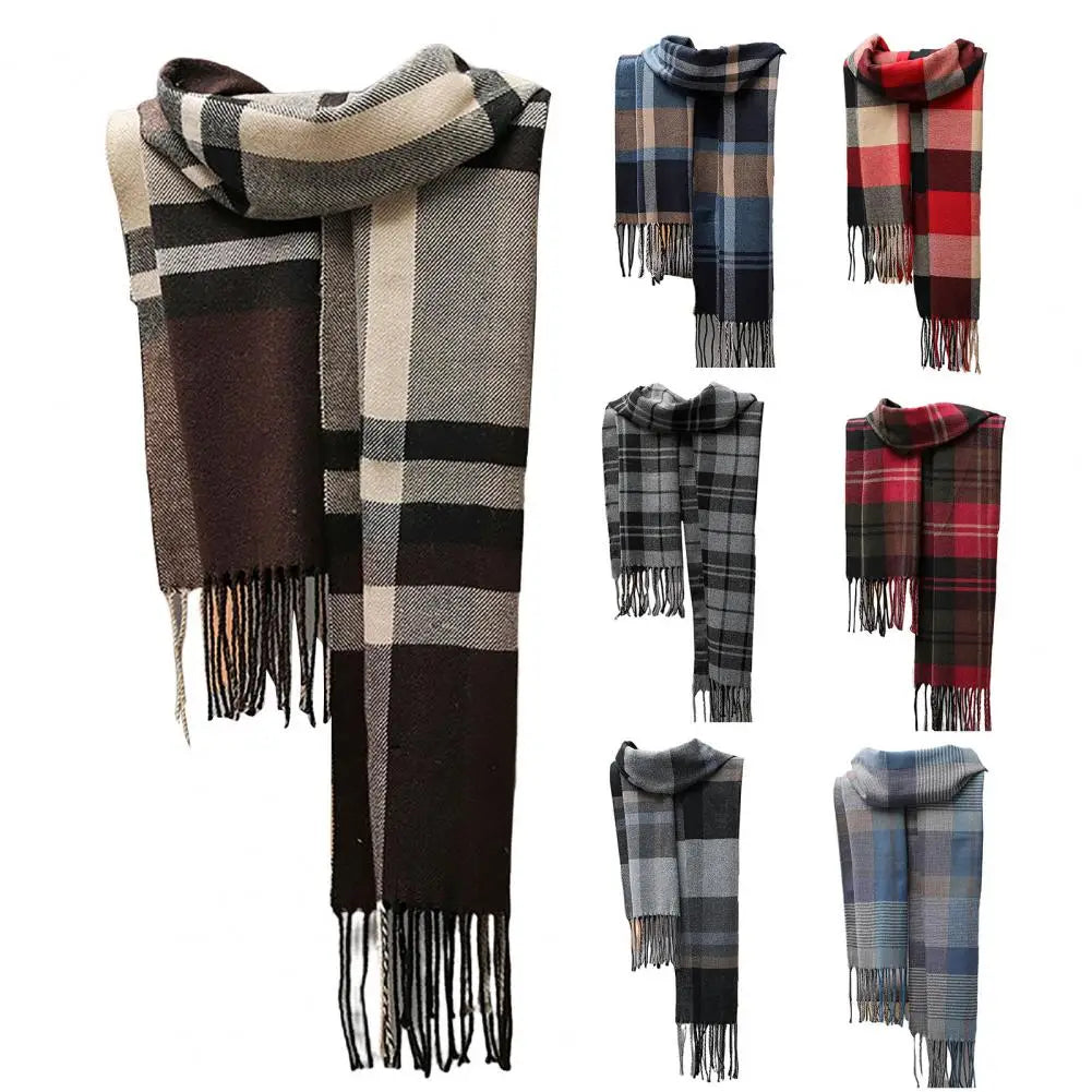 Men's Thick Warm Plaid Fringed Cashmere Winter Scarf