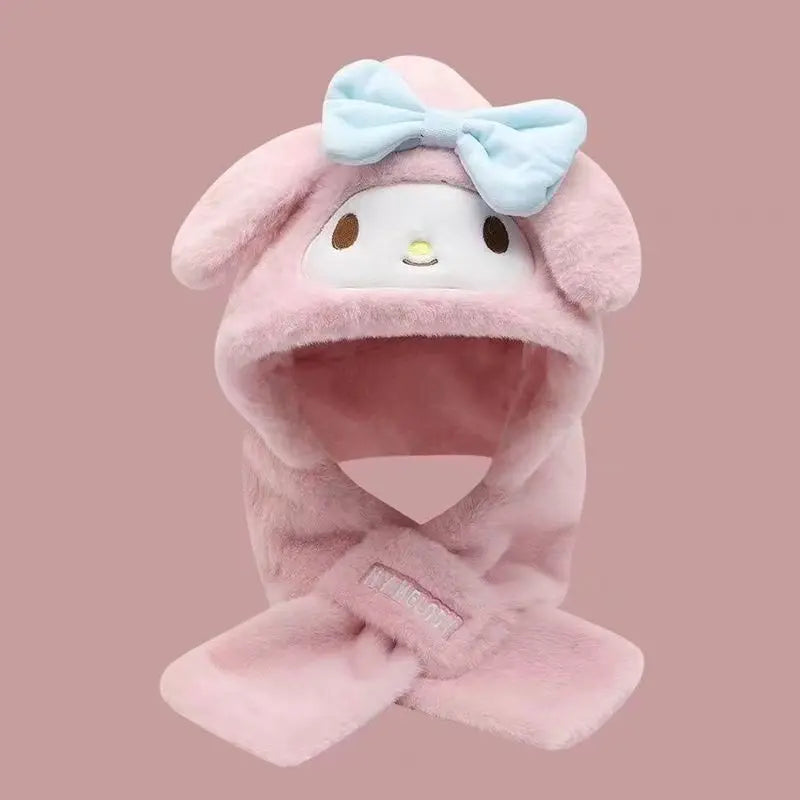 Children's Cotton One-Piece Scarf Hat - New Style Kuromi Melody Cinnamoroll Soft Plush Toy