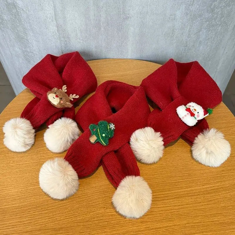 Knitted Cotton Cross Neck Christmas Scarf for Kids