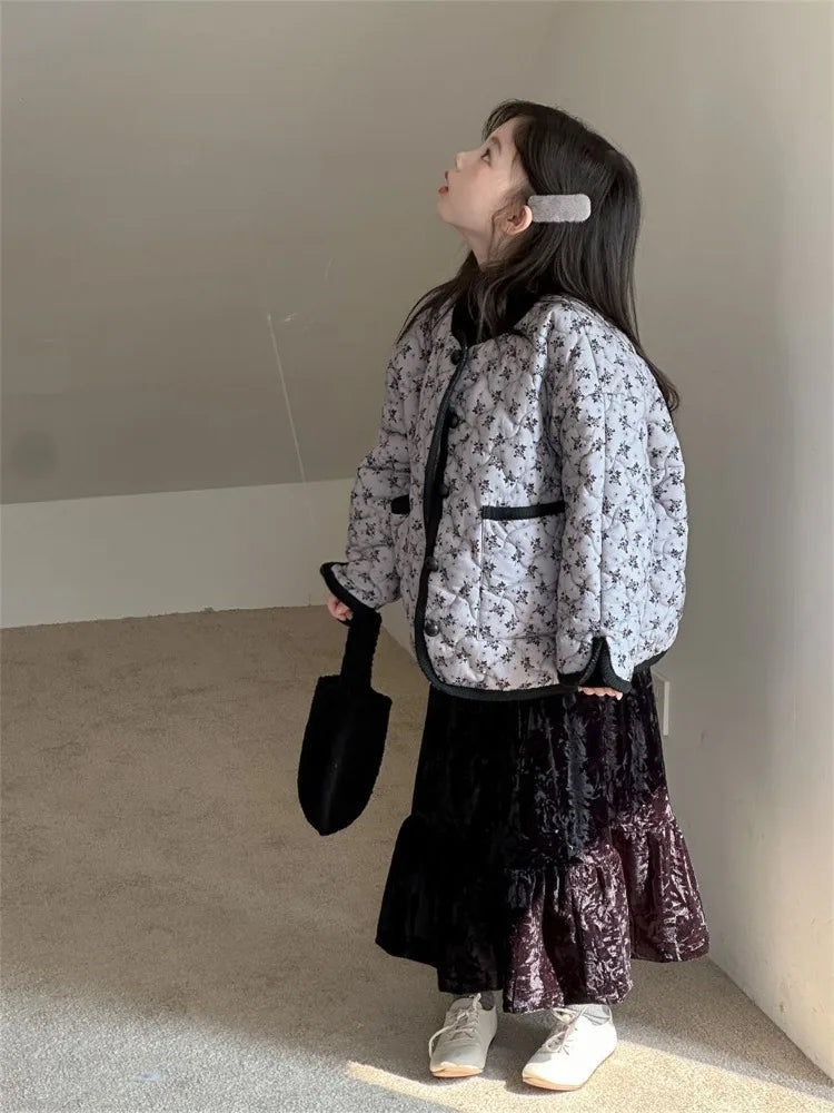 Girl's Vintage Velvet Ruffled Velvet Skirt