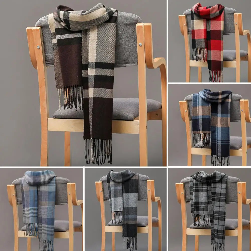 Men's Thick Warm Plaid Fringed Cashmere Winter Scarf