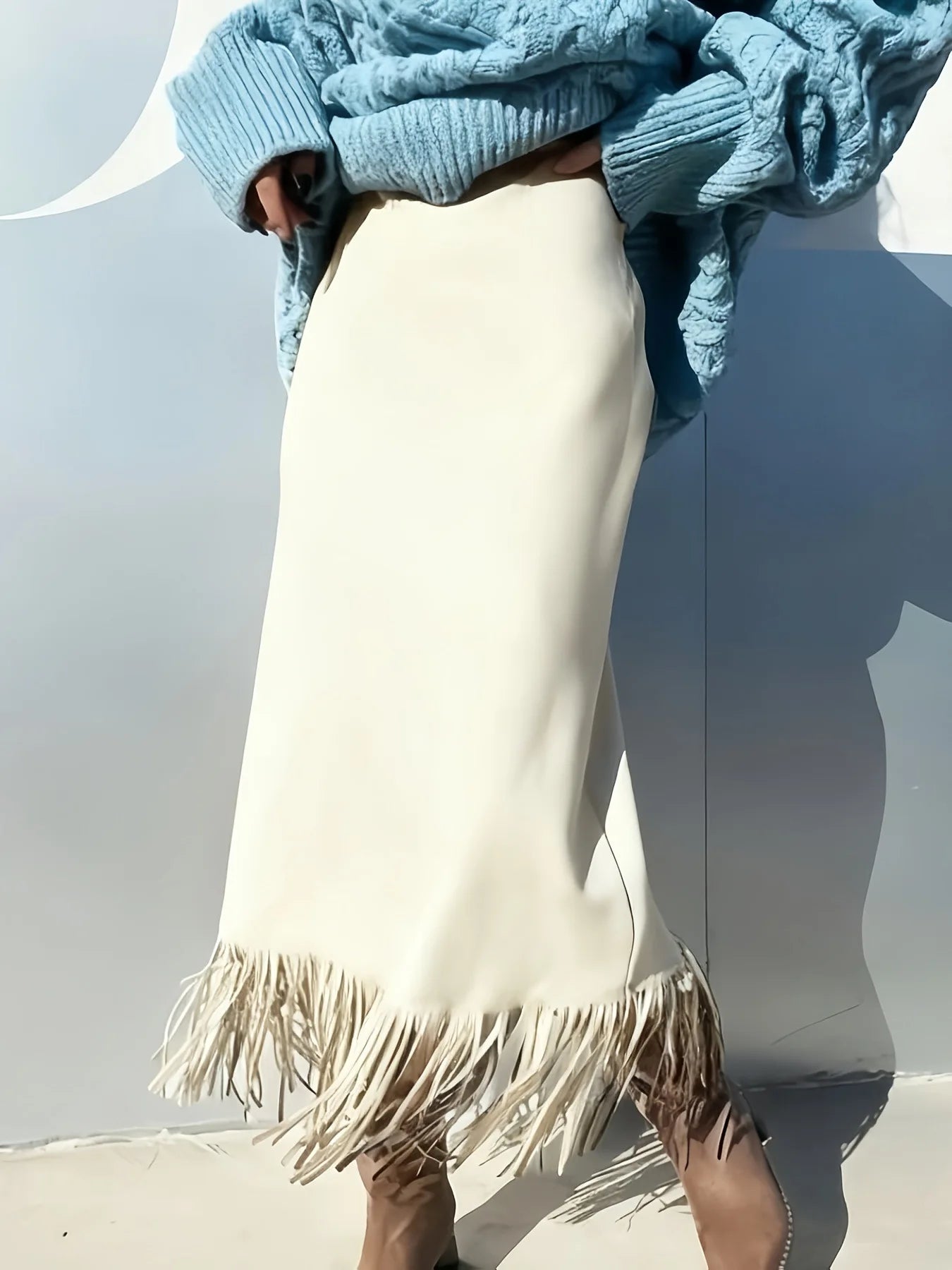 Vintage Fashionable Fringed Long Suede Skirt