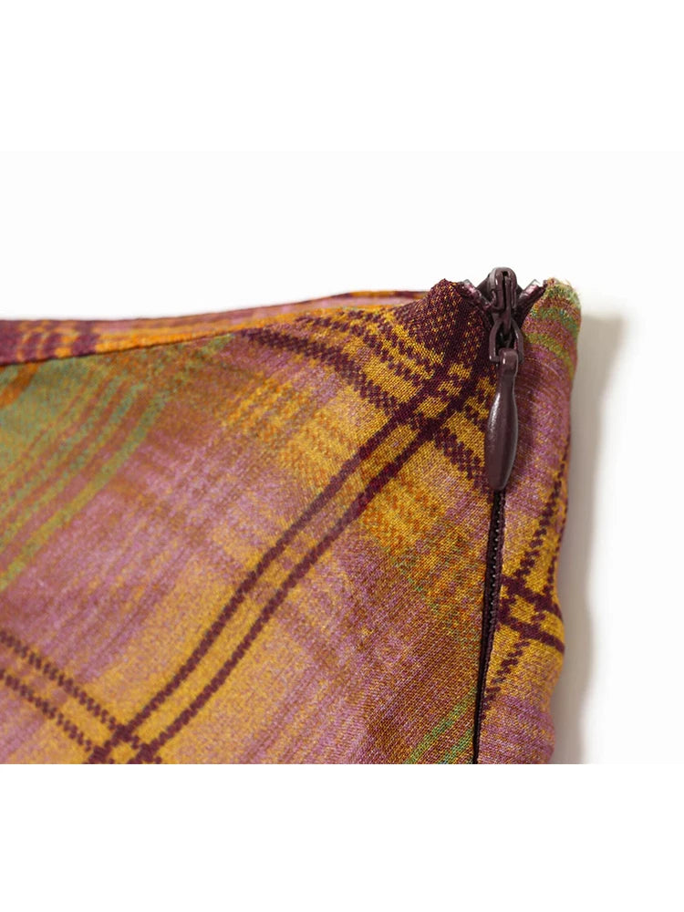 Women's Checkered Print High Waist Asymmetrical Wrinkle Hem Short Skirt