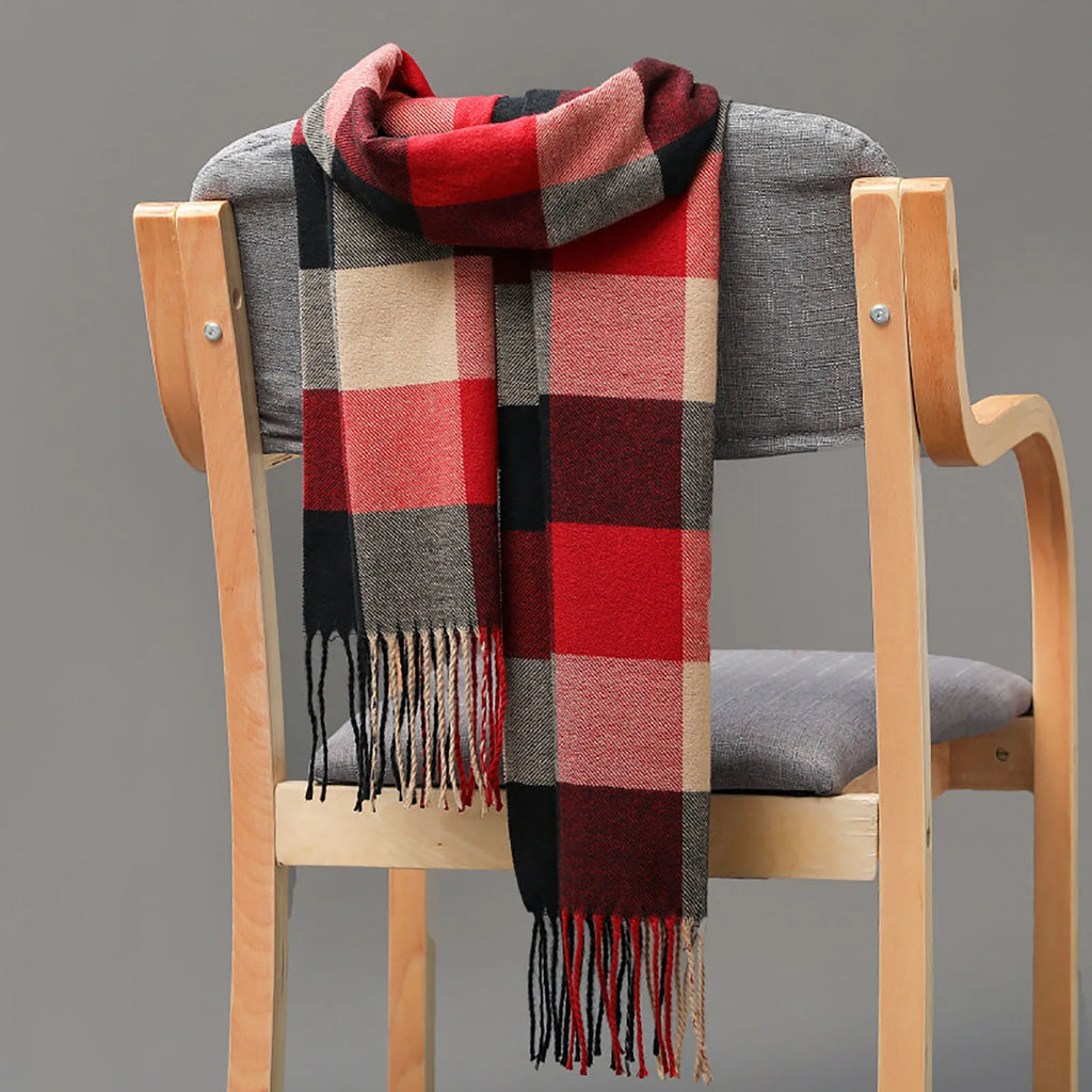 Men's Thick Warm Plaid Fringed Cashmere Winter Scarf