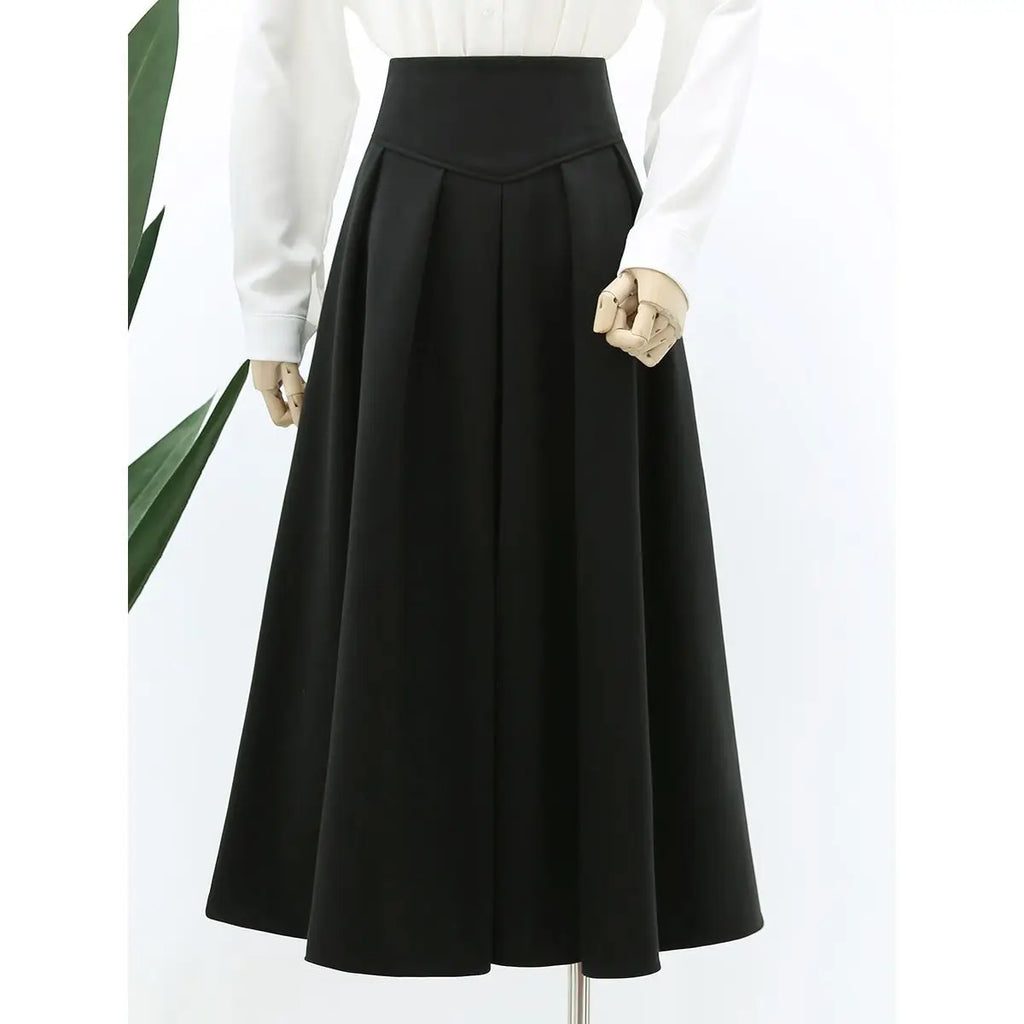 Winter Wool High Waist Slimming Long Pleated Skirt