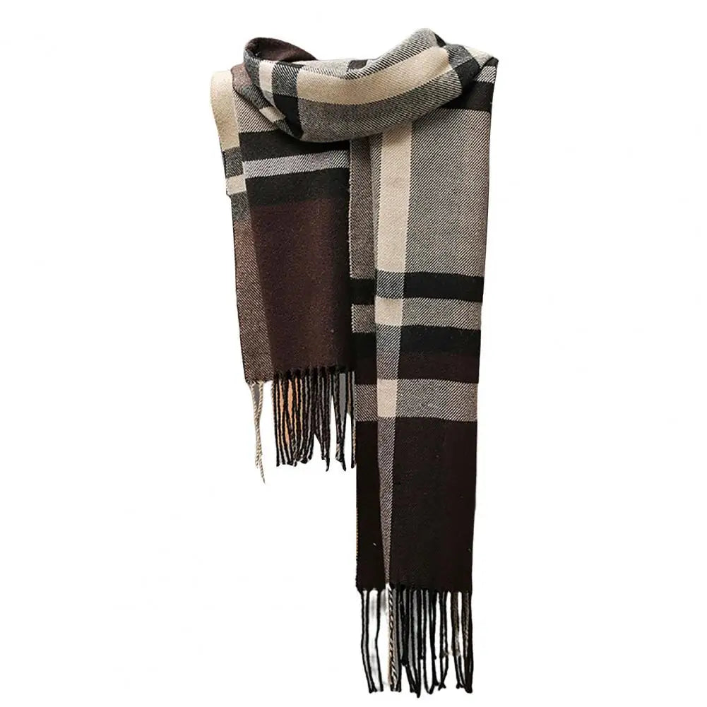 Men's Thick Warm Plaid Fringed Cashmere Winter Scarf