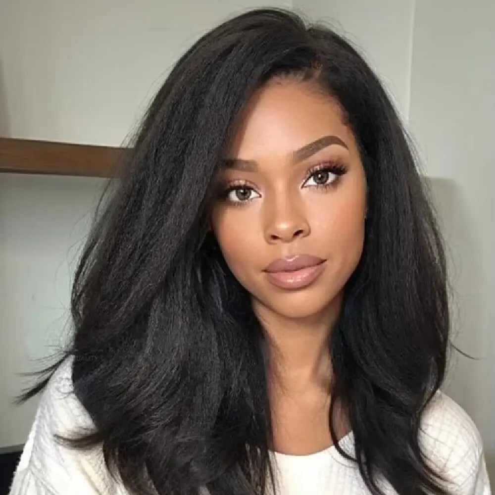 Kinky Straight 200% Density 5x5 HD Lace Front Glueless Human Hair Wigs