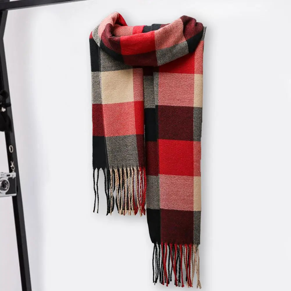 Men's Thick Warm Plaid Fringed Cashmere Winter Scarf