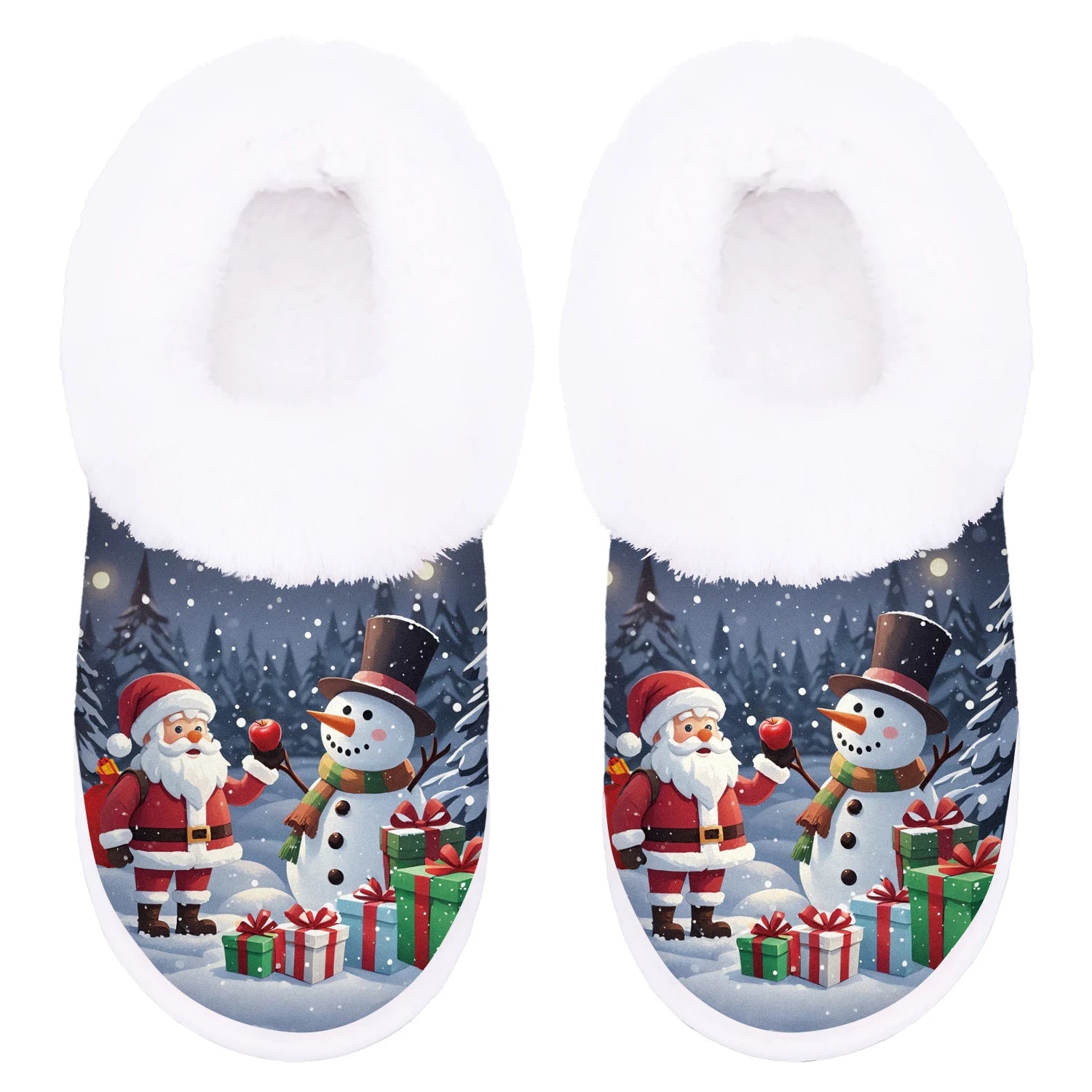 Santa Claus & Snowman Indoor/Outdoor Flannel Slippers: Soft, Warm - Great Christmas Present