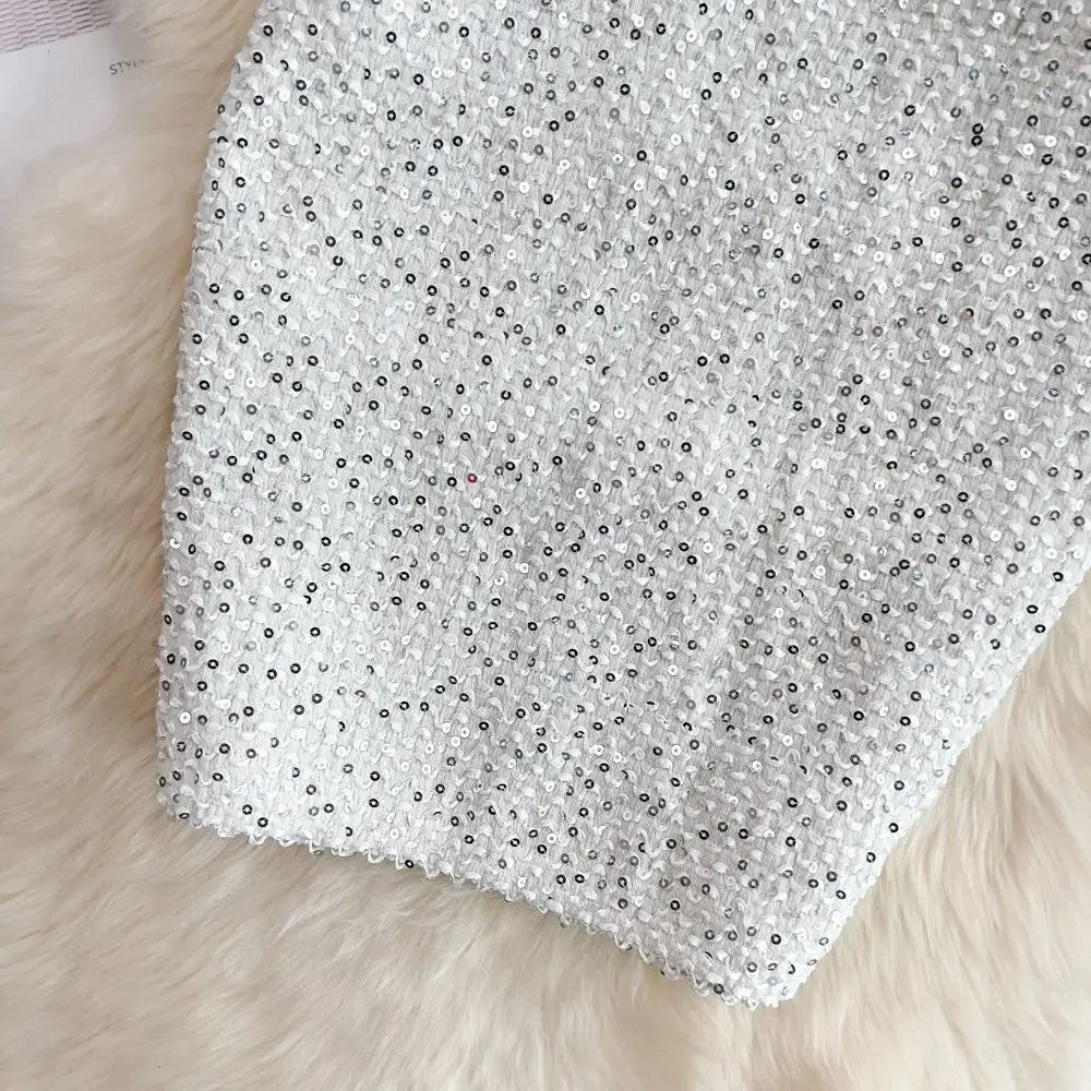 Stylish Sequin Formal Fitting Office Skirt