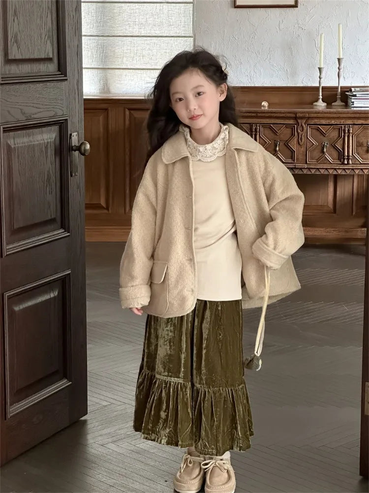 Girl's Vintage Velvet Ruffled Velvet Skirt