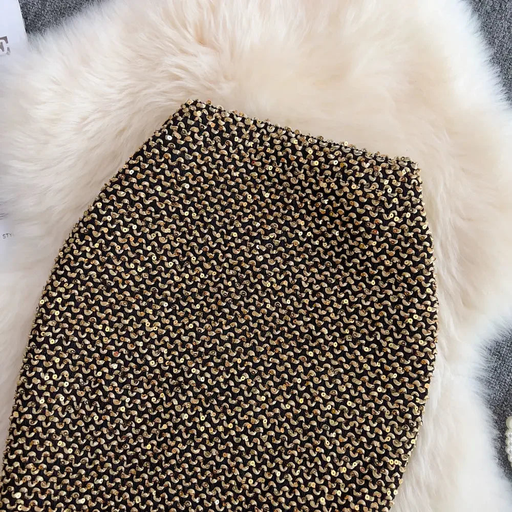 Stylish Sequin Formal Fitting Office Skirt