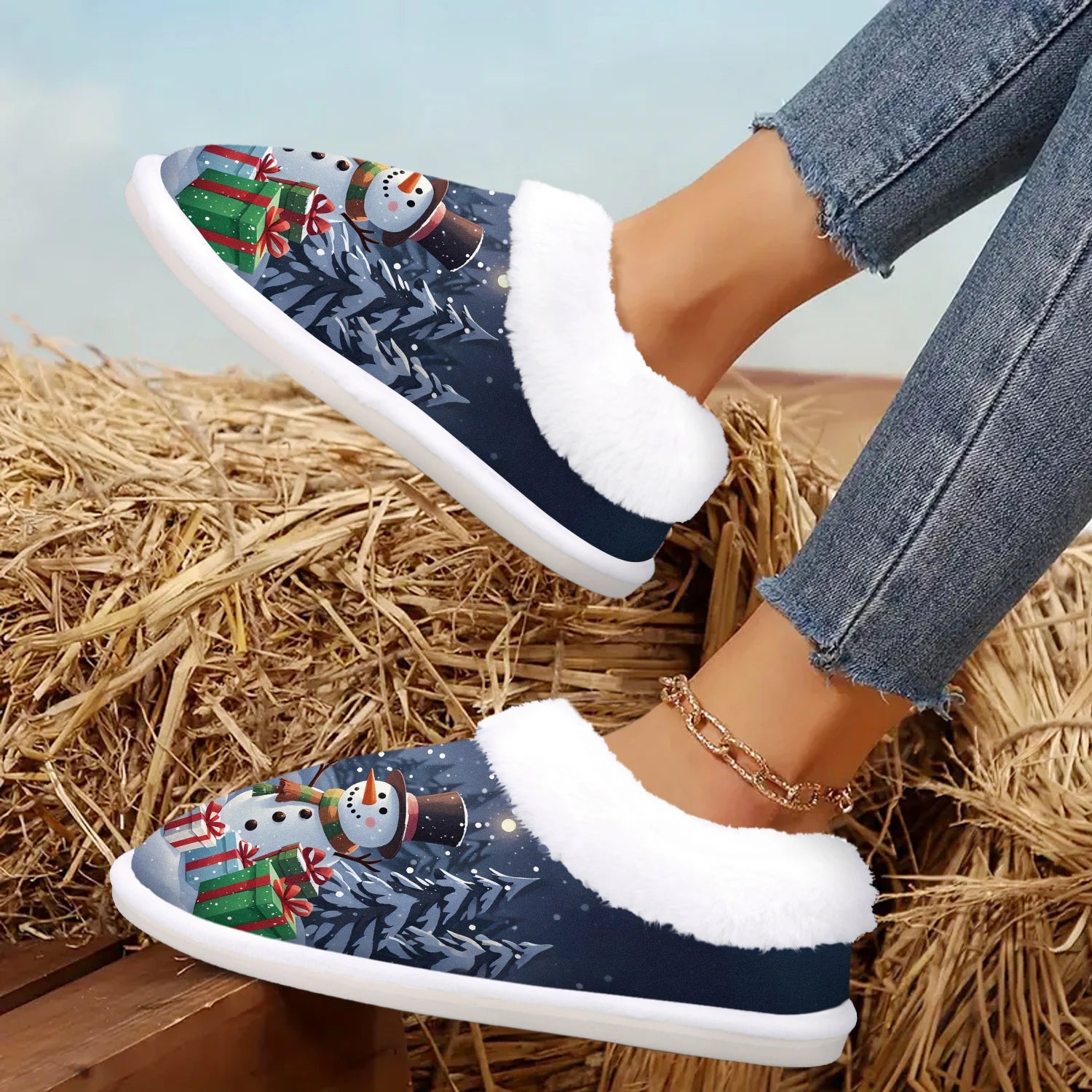 Santa Claus & Snowman Indoor/Outdoor Flannel Slippers: Soft, Warm - Great Christmas Present