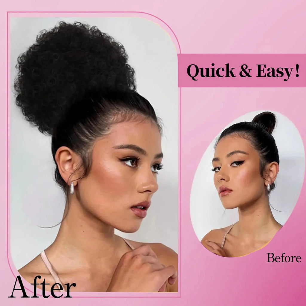 Afro Bun Short Kinky Curly Drawstring Ponytail