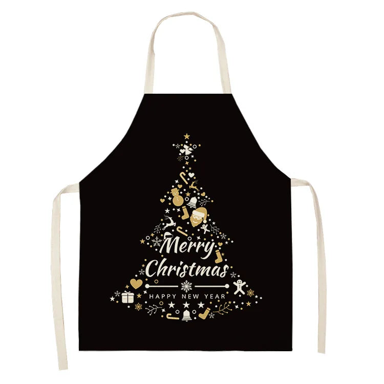 Black Gold  Elk Snowman Christmas Tree Apron