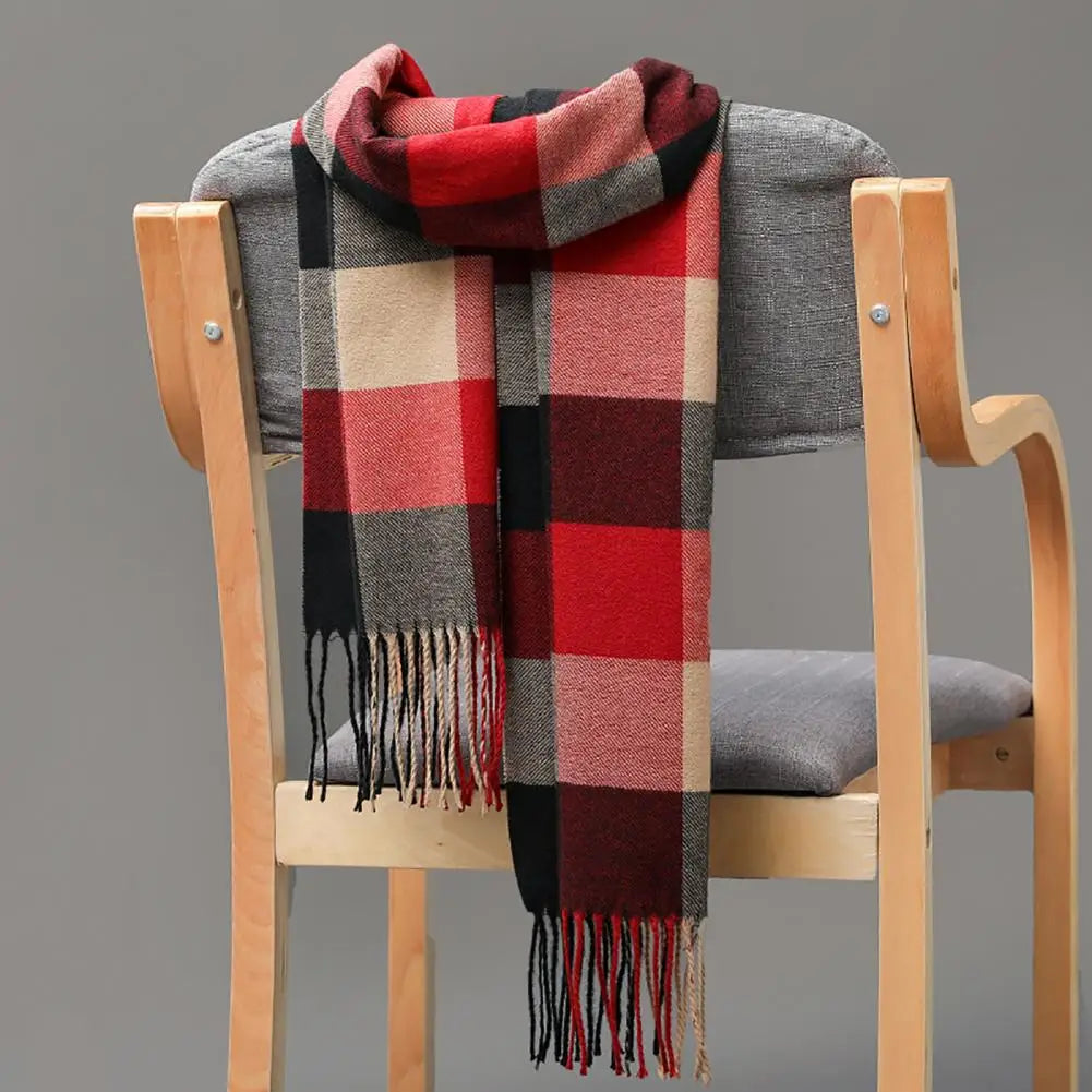 Men's Thick Warm Plaid Fringed Cashmere Winter Scarf