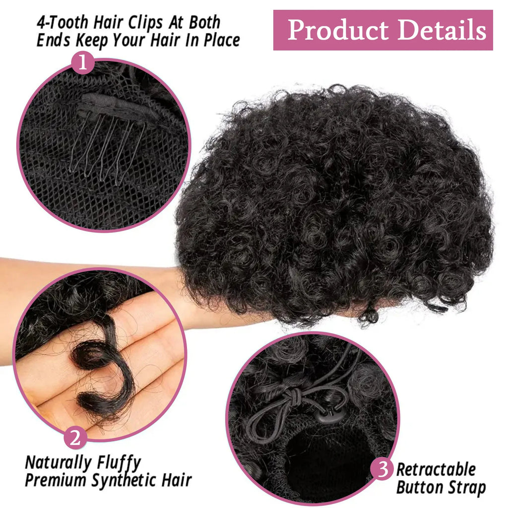 Afro Bun Short Kinky Curly Drawstring Ponytail