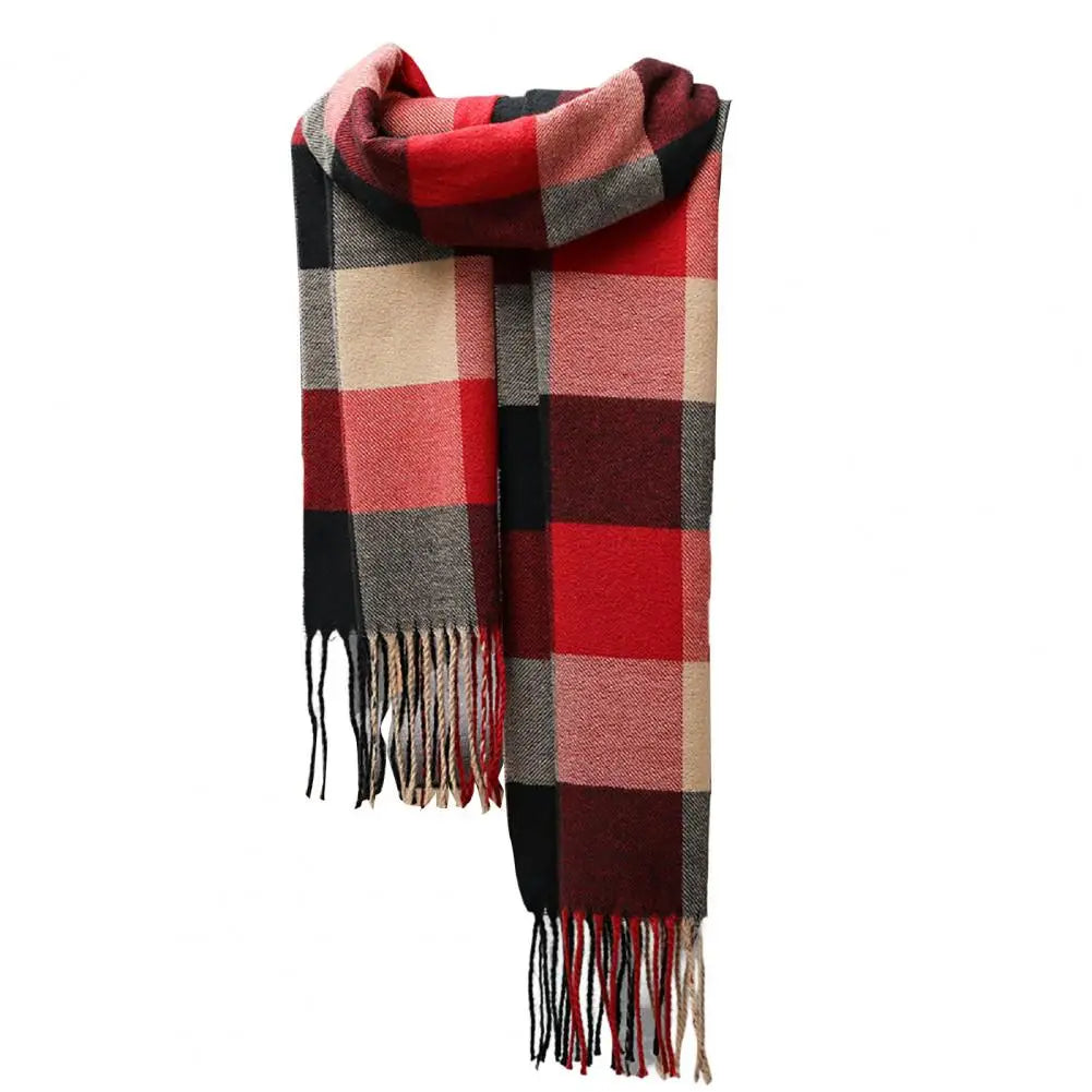 Men's Thick Warm Plaid Fringed Cashmere Winter Scarf