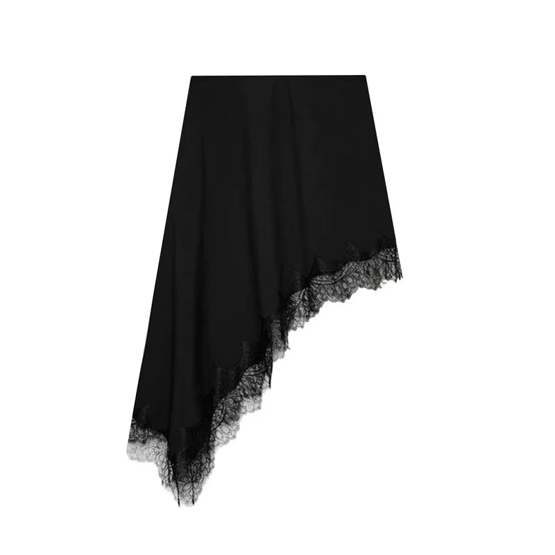 New Arrival Elegant and Fashionable Solid Color Satin Lace Trim Skirt