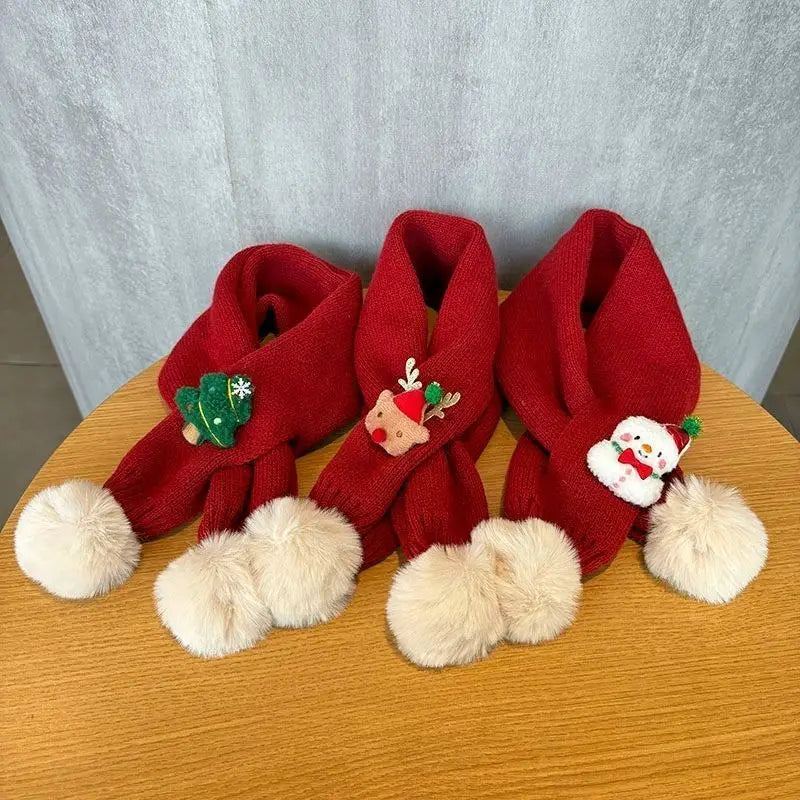 Knitted Cotton Cross Neck Christmas Scarf for Kids