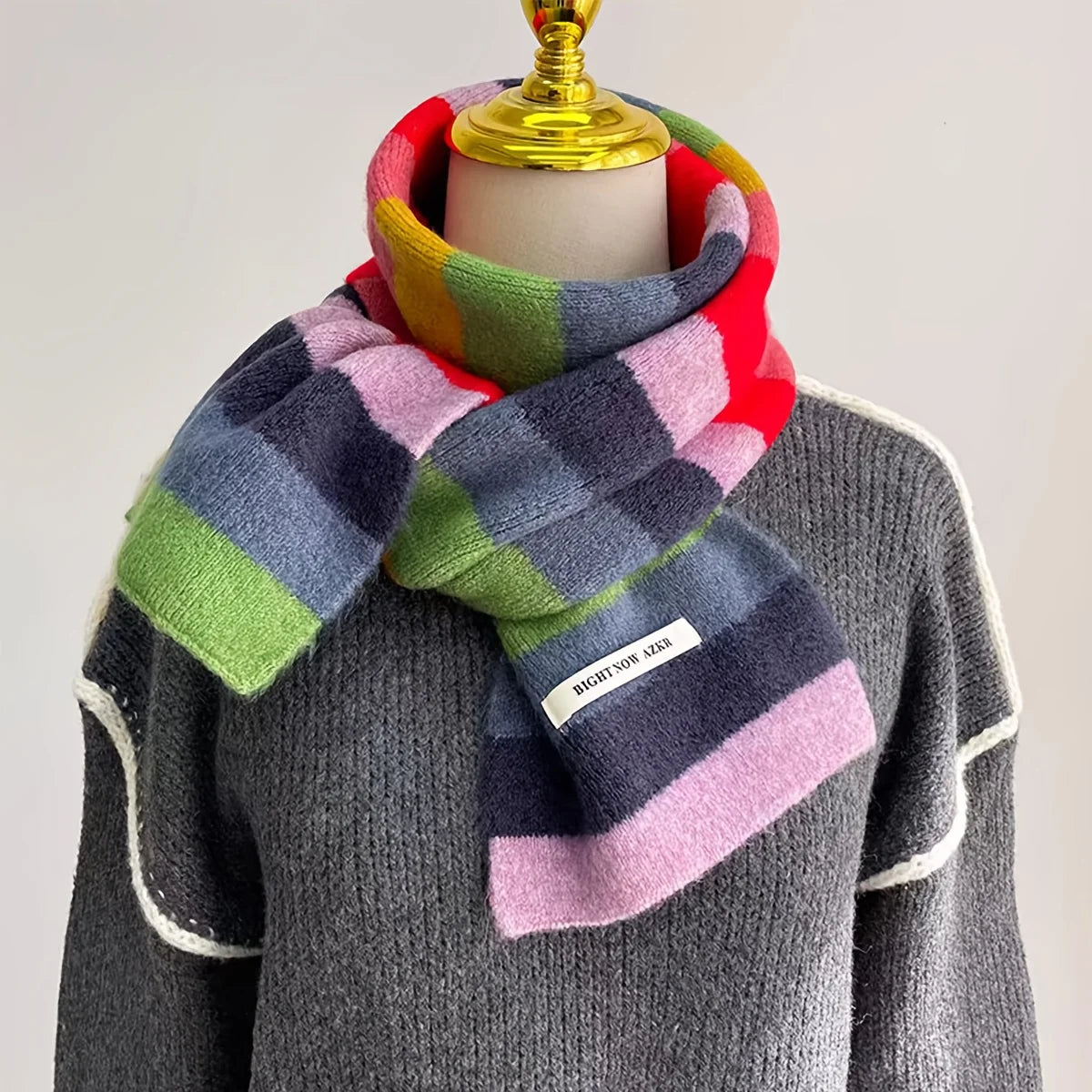 Acrylic Knitted Striped Scarf - Warm, Breathable & Ear Protection