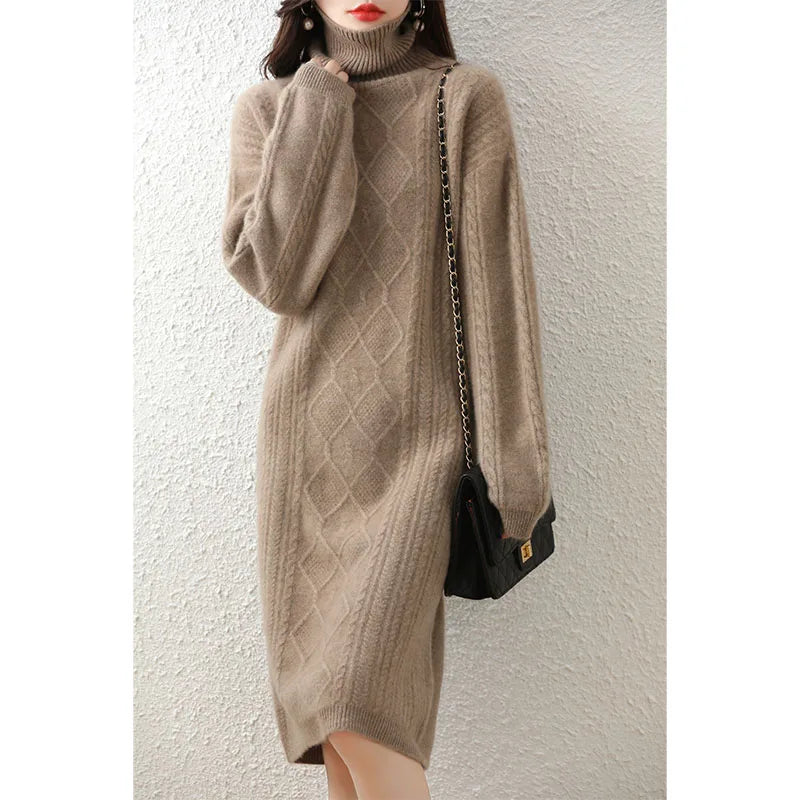 Knit Cashmere Casual Turtleneck Sweater Dress