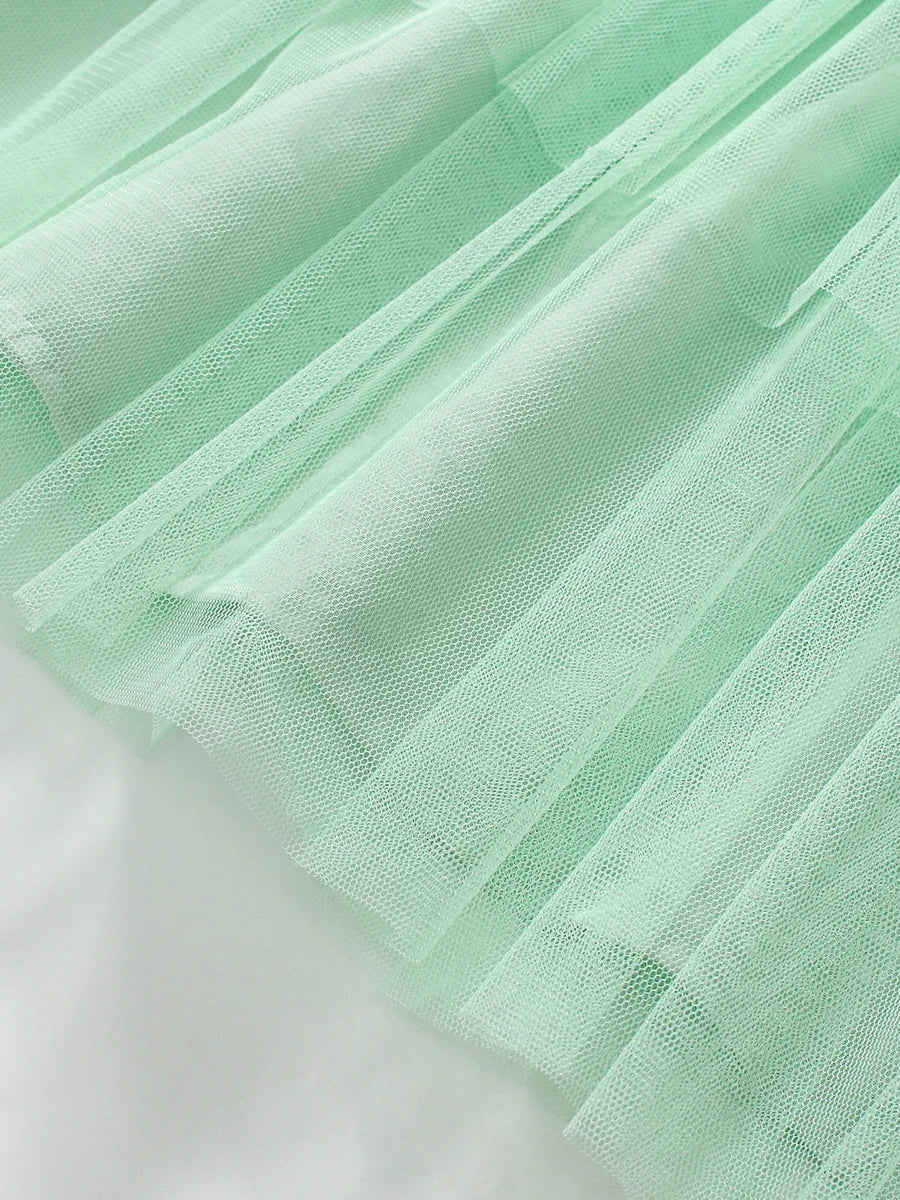 Girl's Long Sleeved Mesh and Velvet Princess Skirt Set