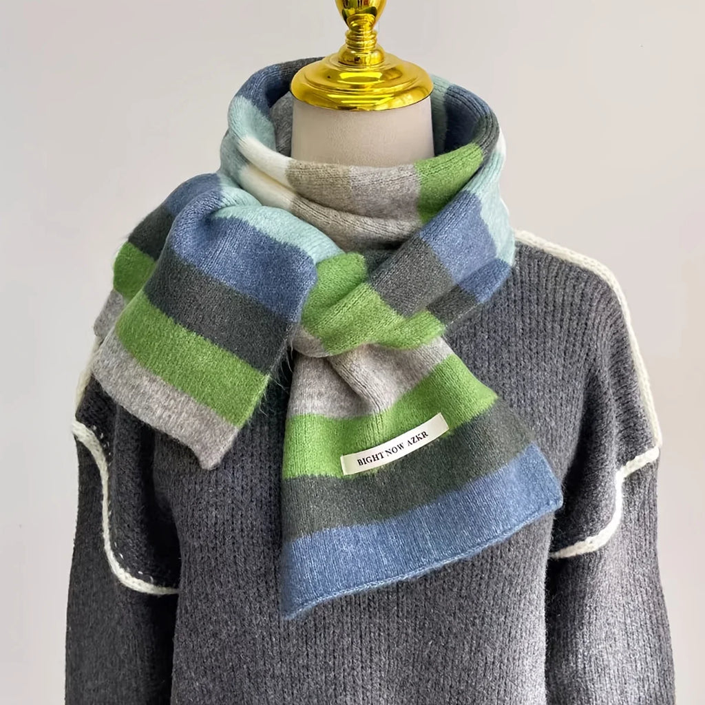 Acrylic Knitted Striped Scarf - Warm, Breathable & Ear Protection