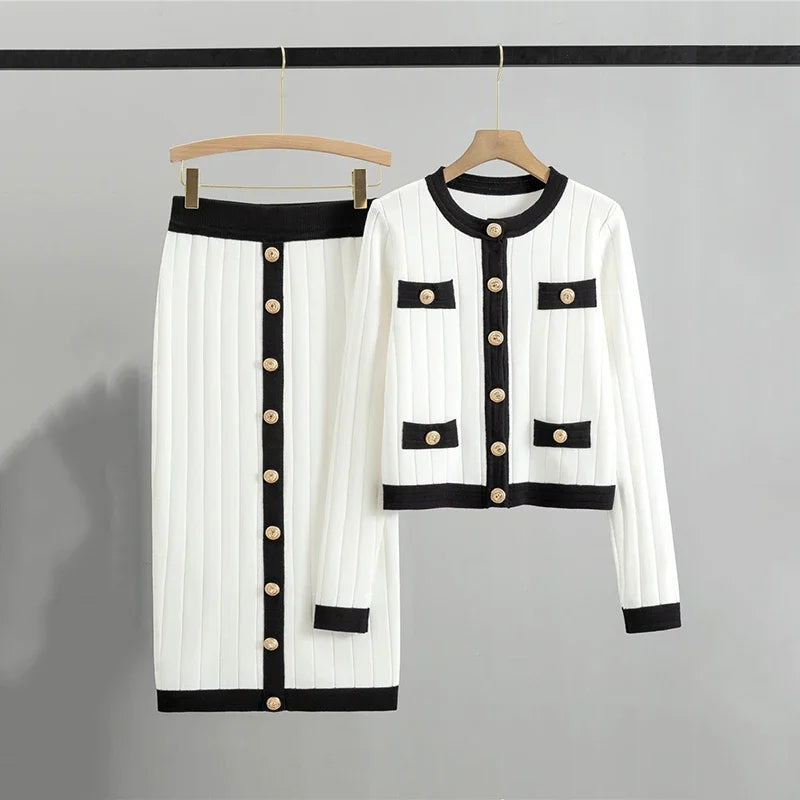 Women's Winter  Elegant Slim Single Breasted Fashion Suits Skirt Set