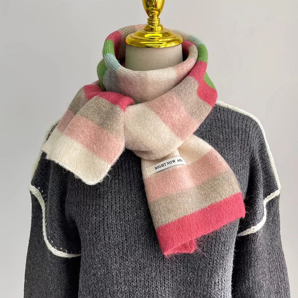 Acrylic Knitted Striped Scarf - Warm, Breathable & Ear Protection