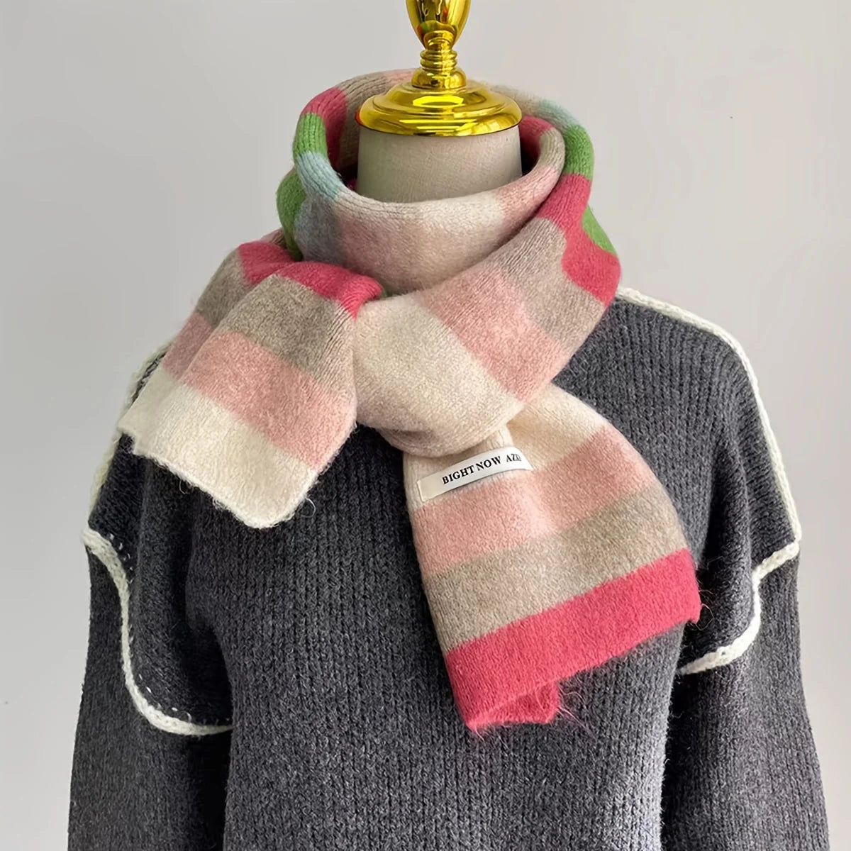 Acrylic Knitted Striped Scarf - Warm, Breathable & Ear Protection
